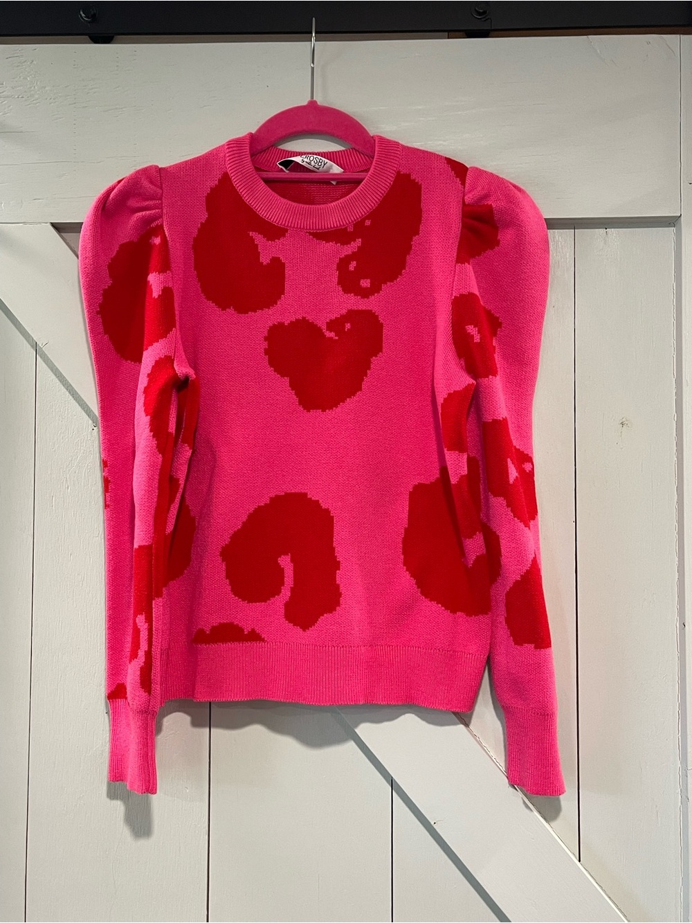 CROSBY by Mollie Burch Pink Crewneck Sweater with Red Spot Pattern